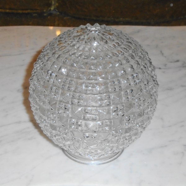 Diamond Glass Ball Globe Shade 4 Swag Hanging light Clear Vintage 6inch -3 1/4 Fitter