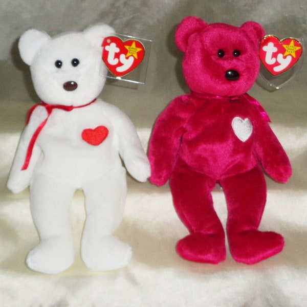 Ty Beanie Baby Valentino Feb 14, 1994 & Valentina Feb 14, 1998 w Error Tags PE Pellets