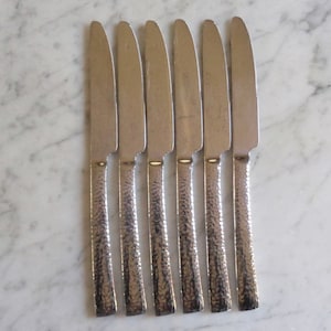 6 Cambridge Stainless Nyoto Glossy Hammered Handle 9 1/4 inch Dinner Knives