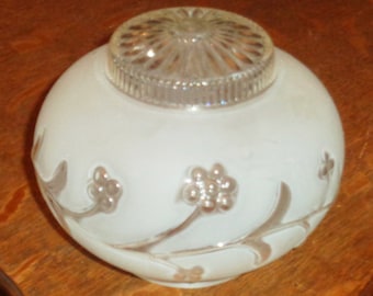 Flower Grape Leaf Replacement Globe Light Cover ~3 1/4&quot; Fitter Rim, Vintage White & Clear