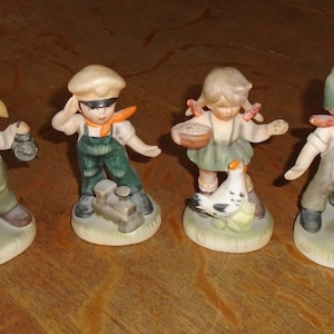 Ceramic Figurine Figures, Made in Japan, Farmer & Train - Vintage Boy Girl