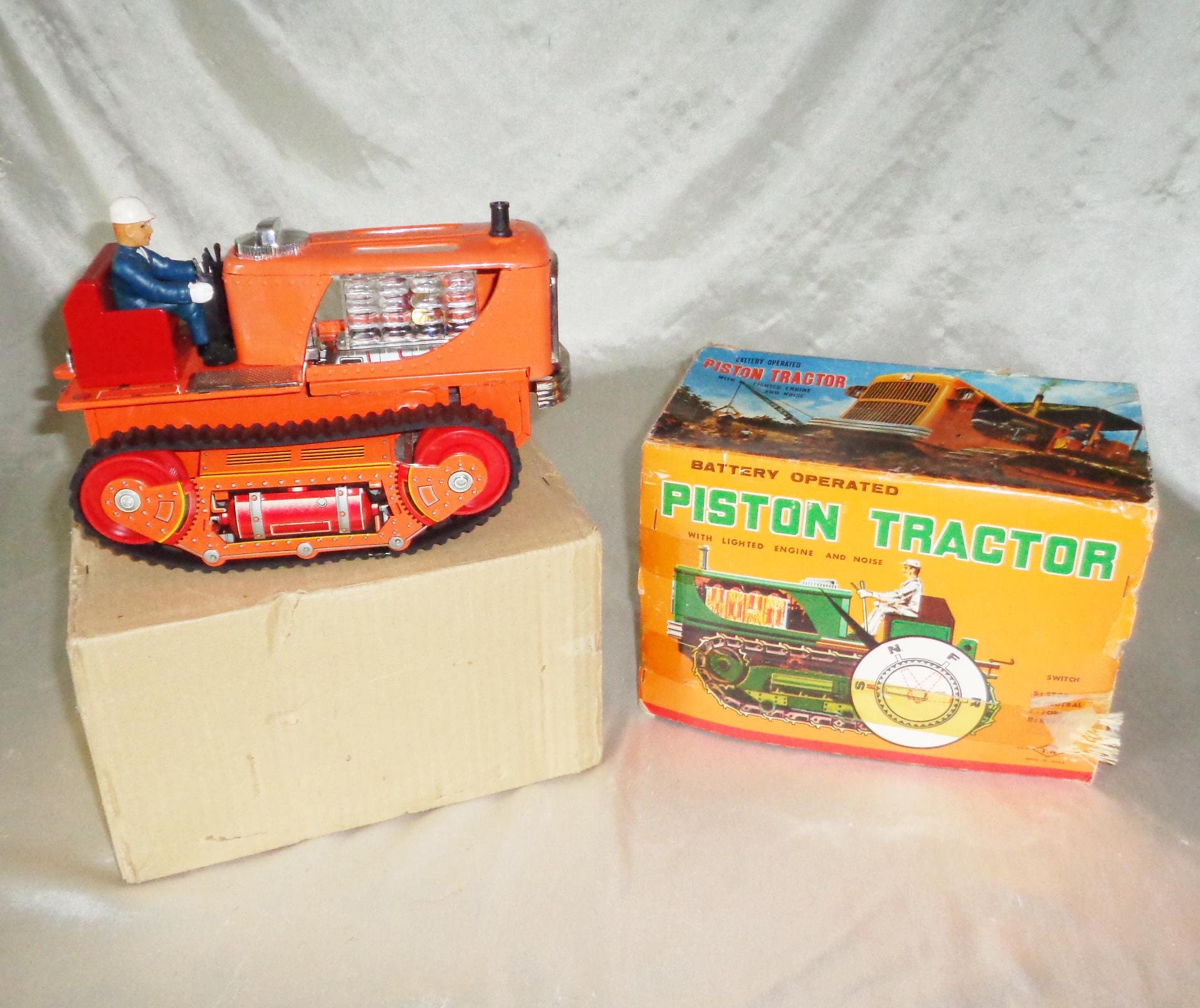 ⭐️野村トイ製 Battery Operated PLANE ◇完動品◾️箱付 Working 1950s Namura Orange Piston Tractor Battery Operated Tin