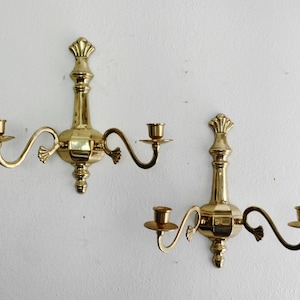 Decorative Crafts Inc Lacquered Brass Metal 2 Arm Wall Sconce Candle Holders Set of 2 Vintage