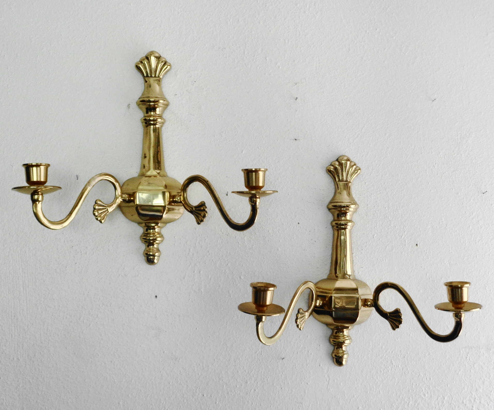 Decorative Crafts Inc Lacquered Brass Metal 2 Arm Wall Sconce