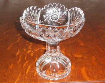 Antique American Brilliant Cut Glass Pinwheel Star 6 inch Pedestal Candy Bowl Dish
