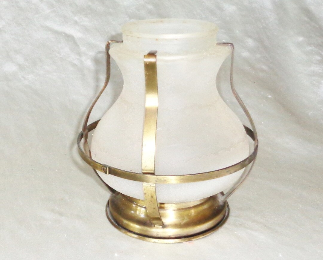 Vintage Wagon Wheel Frosted Glass Globe Light Cover W Applied Metal