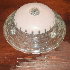 3 Chain Light Fixture Cover Pink & Clear Antique Vintage Art Deco 1920s