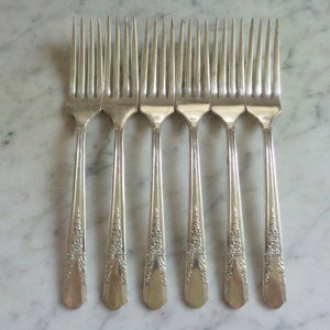 6 Simeon L & George H Rogers Co Silver Plate Jasmine 7 1/2 inch Dinner Forks