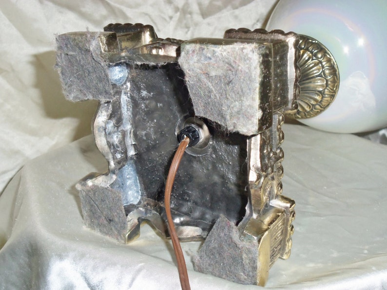 Iridescent Table Lamp w Metal Marble Base Vintage Hollywood Regency