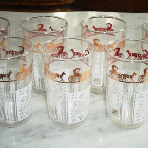 Anchor Hocking Child Juice Glasses Drinking Tumblers Amish Horse Buggy Carriage