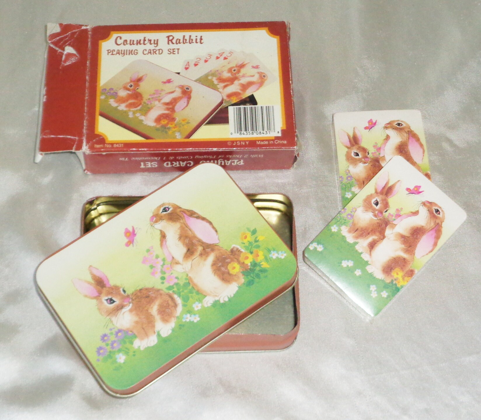 Country Rabbit J.S.N.Y. Playing Cards Set in Decorative Tin ~ 2 Sealed Packs in original Box