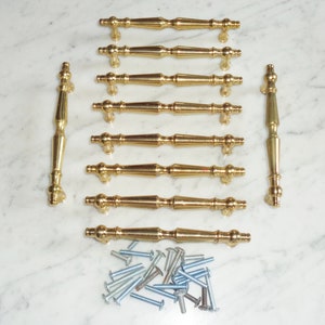 Brass Lacquer Cabinet Drawer Door Cabinet Pull Handles - Thick Heavy Solid, Set of 10 Vintage Mid Century Mod