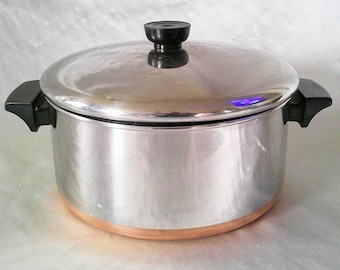 Olla de hierro fundido con tapa Revere Ware de 1801, revestida de cobre, 4 1/2 cuartos de galón -80 Clinton Ill