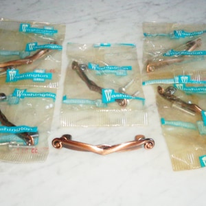 6 Boomerang Scroll Copper Finish Washington Cabinet Drawer Pull Handles - 4 1/8 inch Vintage MCM