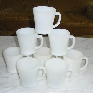 8 Vintage White Milk Glass Fire King D Handle Coffee Mugs Cups