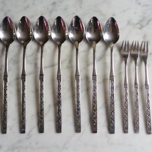 Lisbon Distinction Stainless by Oneida 7 Ice Tea Spoons & 3 Seafood Forks