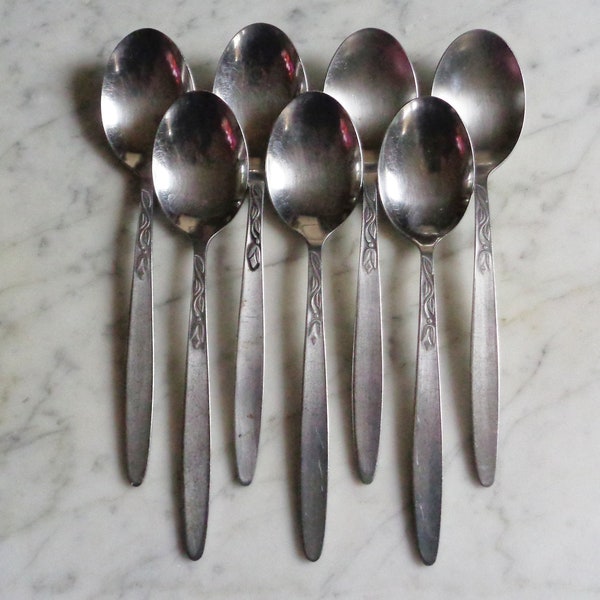 Amefa Holland Tulip Time Stainless 7 5/8 in Place Setting Table Soup Spoons Set of 7