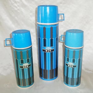 3 Thermos King Seeley Hot/Cold Metal Blue Black Quart & Pint Thermos Bottles