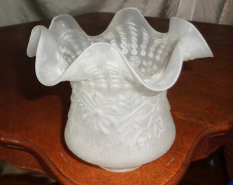 Copertura di ricambio per lampada a globo con bordo arricciato e motivo floreale satinato - Attacco da 2 1/8".