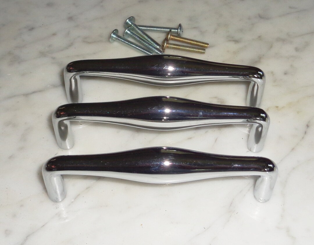 Chrome Bar Door Drawer Pull Handles 4 Inch, Set of 3 Vintage