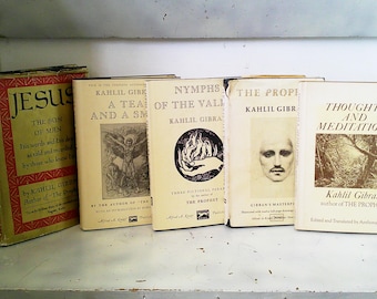 Conjunto de libros antiguos de Kahlil Gibran de 1968 ~ El profeta, Ninfas, Lágrima y sonrisa, Jesús +