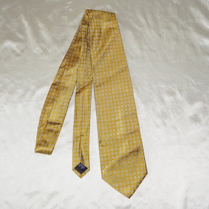 Brooks Brothers Makers Pure Silk Mens Neck Tie in Metallic Mustard w Blue & White Square Print, Vintage