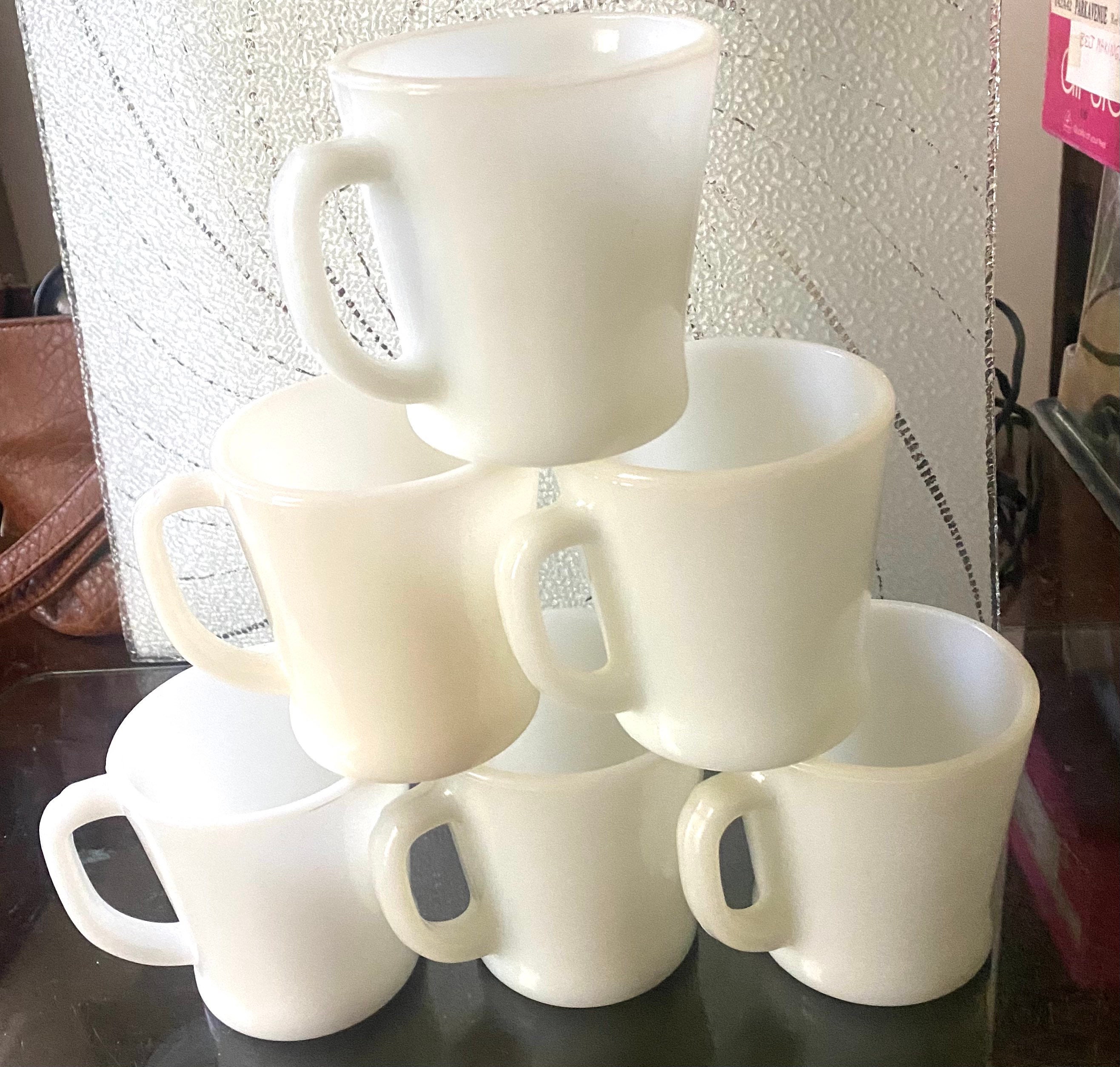 6 Vintage White Signed Anchor Hocking Fire King D Handle Coffee 