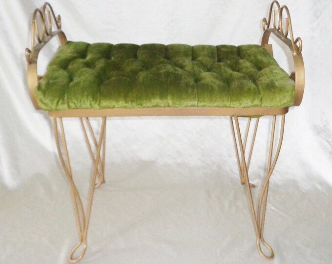 Teena Originals Green Velvet Vanity Chair Bench, Vintage, 21lx13wx23t