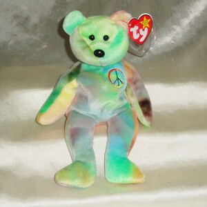 Ty Beanie Babies 1996 Peace The Bear ~ &quot;115&quot; Stamp Inside Butt Tag, Error Tags PE Pellets #2