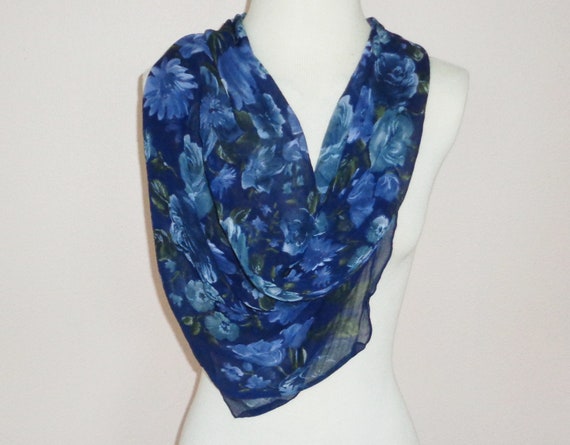 Laura Ashley Madein ItalyBlue Floral Rose Scarf S… - image 1