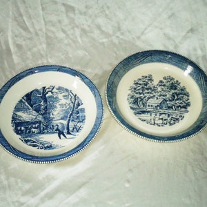 2 Vintage Blue Currier & Ives Royal China Pie Plate Pans