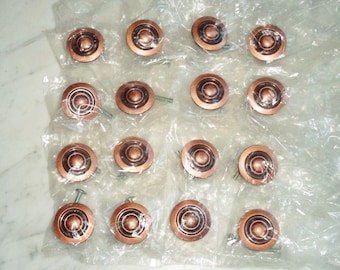 Washington 1 1/4 inch Copper Bullseye Cabinet Door Drawer Pull Knob Handles, Set of 19 Vintage Mid Century New Old Stock, MIP