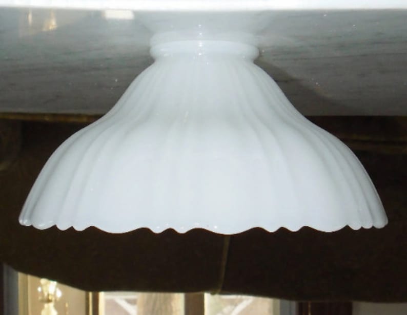 Opaline Lamp Light Diffuser Shade Ruffled Rim Glass Image 0