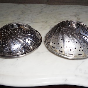 Set of 2 Vintage Steamer Basket Expandable Collapsible Folding Metal
