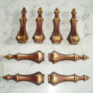 Keeler Brass Co KBC Brass Cabinet Door Drawer Pull Handles, signed &quot;N4552&quot; Set of 8