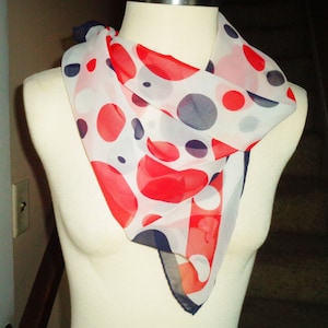 Red White & Blue Polka Dot Scarf 27x27 inch Square, Vintage