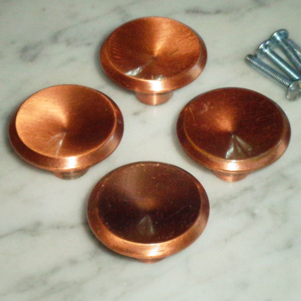 4 Vintage AJAX Round 1 1/2" Copper Dished Concave Drawer Cabinet KNOB Pulls