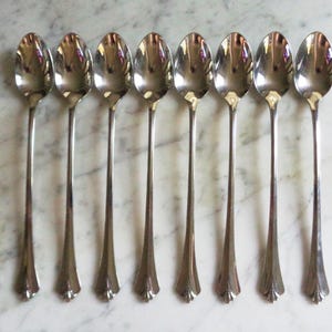 Oneida Community Royal Flute Stainless 7 1/2 inch Set of 8 Ice Tea Spoons