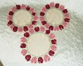 Vintage Crocheted Doilies - Set of 3 Floral Pink Green Off-White (10.5-12 inch)