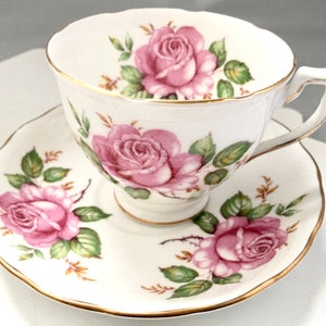 Vintage Melba Bone China Cabbage Pink Rose with Thorns, Made in England, Teacup & Saucer, floral tradition, great gift, collector choice
