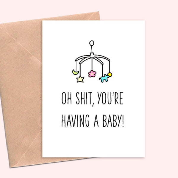 funny pregnancy congratulations, having a baby card for new mom or dad, expectant dad card - Oh shit, you're having a baby