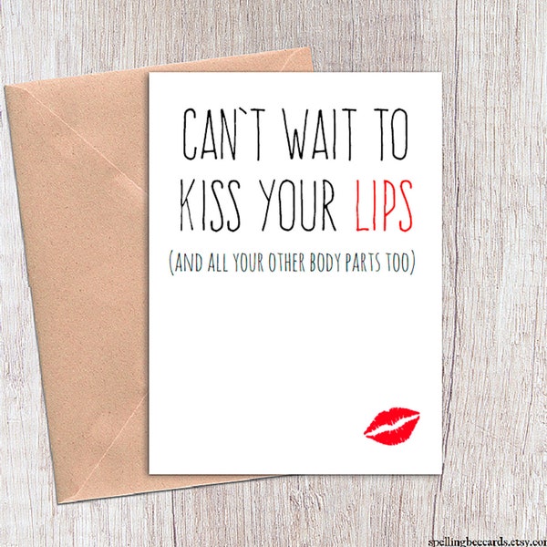 long distance love card - miss you card for boyfriend - girlfriend - wife or husband. Cant wait to kiss your lips.