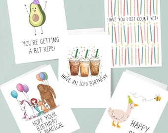 Funny Variety Birthday Card Pack, Friends or Coworker, Set of 5 Unique Birthday Cards