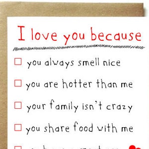 Funny Reasons I Love You Card, Anniversary Gift