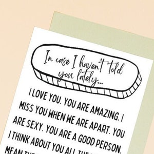 love card for boyfriend, girlfriend, husband, wife. birthday or anniversary, incase I haven't told you lately