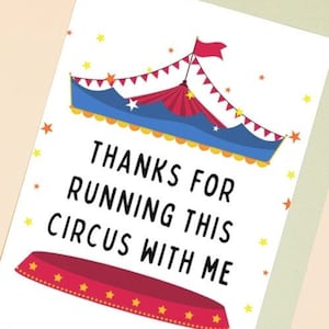 Mothers day card for wife, coparenting card, thanks for running this circus with me