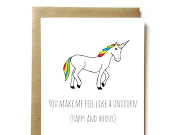 dirty love card for boyfriend girlfriend, card for husband wife, you make me feel like a unicorn happy and horny