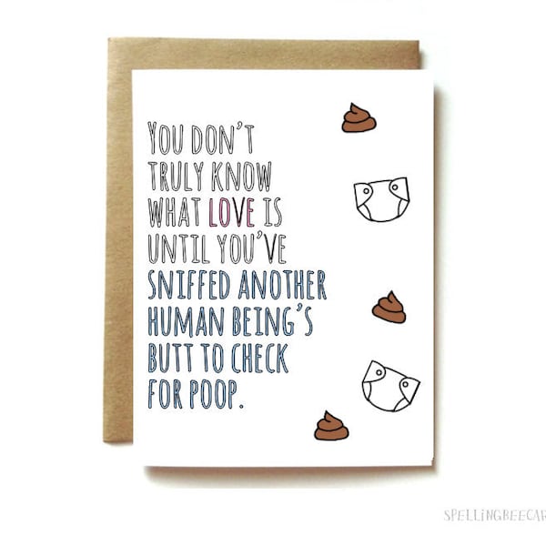 new baby congratulations card, funny baby card, card for new mom, card for new dad, check for poop