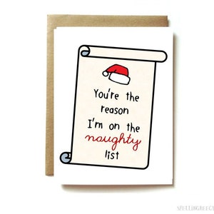 Christmas card, funny, for best friend, boyfriend, husband, girlfriend, or wife. Naughty list