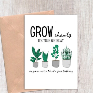 plant birthday card, plant lady, plant lover, funny 90's kid birthday Card, go shawty its your birthday